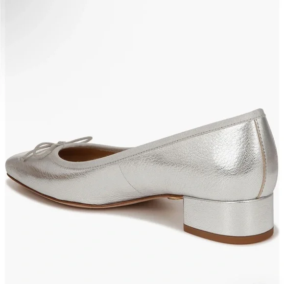 New VERONICA BEARD Cecile Metallic Leather Ballet Pumps Sz 6.5 Silver - Picture 2 of 5